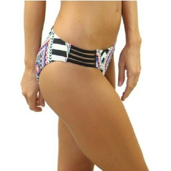 HEAT Swimwear Tribal Beat 4 string strappy printed swim bikini bottom Size L NEW - Picture 3 of 8